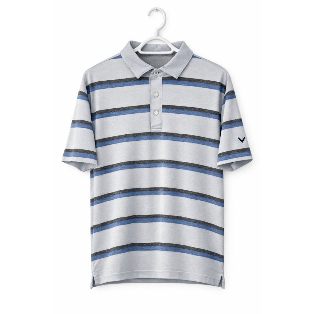 Callaway Opti-Dri Golf Polo Shirt Mens Gray Blue Striped Short Sleeve M